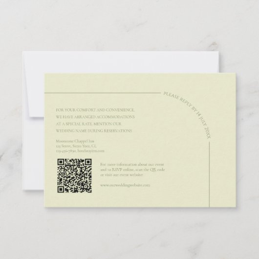 Sagegroen & Linnen QR Code Boho Minimalist  RSVP Kaartje (Voorkant)