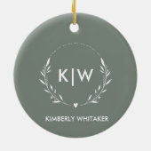 Sagegroen & Wit Moderne Initialen Monogram FOTO Keramisch Ornament (Achterkant)