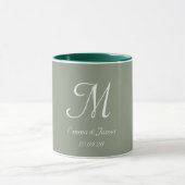Sagegroen & Witte Elegante Monogram Eerste Naam  Mok (Midden)