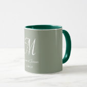 Sagegroen & Witte Elegante Monogram Eerste Naam  Mok (Voorkant rechts)