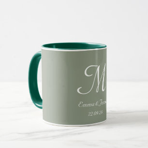 Sagegroen & Witte Elegante Monogram Eerste Naam Mok