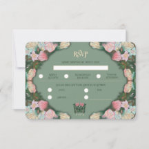 Sagegroene aquarel Art Nouveau-huwelijks-RSVP