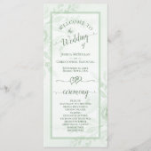 Sagegroene Aquarel Pioenrozen Elegante Boho Bruilo Programmakaart (Voorkant)
