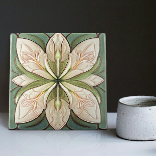 Sagegroene Art Deco bloemige wanddecoratie Art Nou Tegeltje
