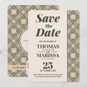 Sagegroene Art Deco Trouwkaart Save the Date (Voorkant / Achterkant)