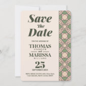 Sagegroene Art Deco Trouwkaart Save the Date (Voorkant)