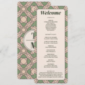 Sagegroene Art Deco Trouwprogramma kaart (Voorkant / Achterkant)