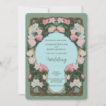 Sagegroene Art Nouveau-waterverf bruiloft