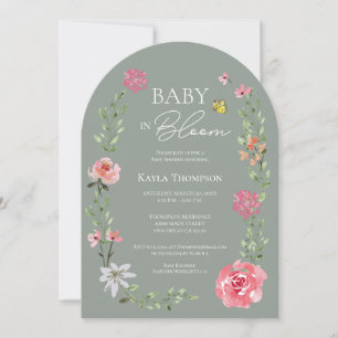 Sagegroene Baby Bloom Boog Bloemen Baby Shower Kaart