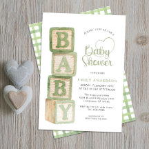 Sagegroene babyblokken baby shower cottage geruit