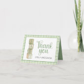Sagegroene babyshower bedankkaart | Blokken (Voorkant)