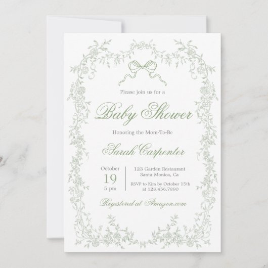 Sagegroene Babyshower met een Grilleg Touche Kaart (Voorkant)