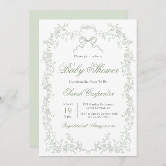 Sagegroene Babyshower met een Grilleg Touche Kaart (Voorkant / Achterkant)