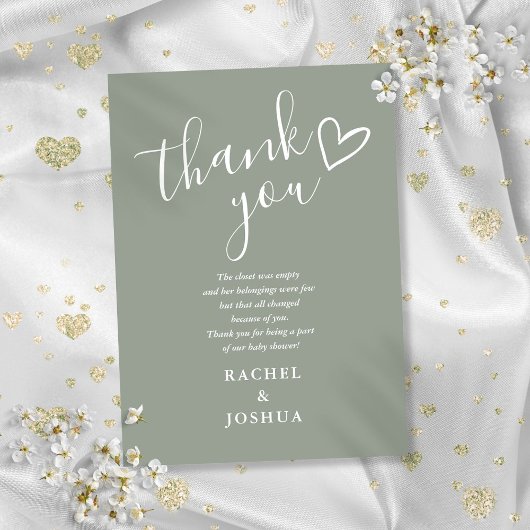 Sagegroene babyshowerscript Hartgedicht Bedankkaart