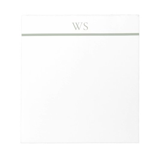 Sagegroene balk monogram gepersonaliseerde notitie notitieblok (Voorkant)