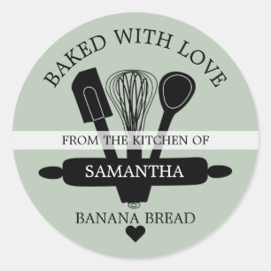 Sagegroene Banaanbrood Gebakken met liefde Ronde Sticker