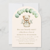 Sagegroene beer babyshower uitnodiging (Voorkant)