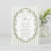 Sagegroene Beer Babyshower Uitnodiging (Staand voorkant)