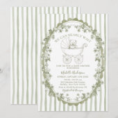 Sagegroene Beer Babyshower Uitnodiging (Voorkant / Achterkant)