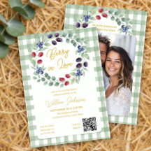 Sagegroene Berry in Love Gingham Bruidsuitnodiging