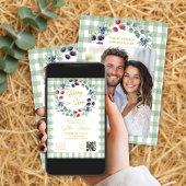 Sagegroene Berry in Love Gingham Bruidsuitnodiging Kaart