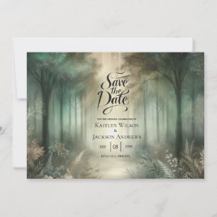 Sagegroene betoverde bosstraling bruiloft save the date