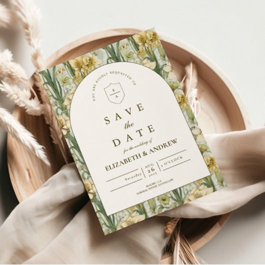 Sagegroene Bloemboog Huwelijk Save The Date
