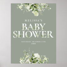 Sagegroene bloemen baby shower bord