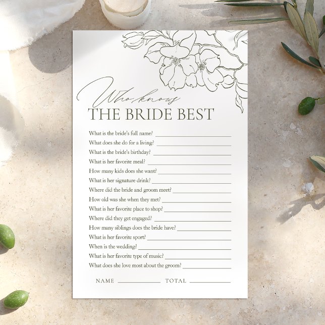 Sagegroene bloemen "wie kent de bruid het best"-sp (Sage green floral who knows the bride best game)