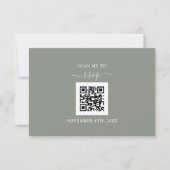 Sagegroene bloemencode QR-code Voeg uw URL-huwelij RSVP Kaartje (Voorkant)