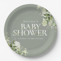 Sagegroene bloemengender-neutrale babyshower