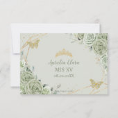 Sagegroene bloemengoud Quinceañera-prinsessenjurk RSVP Kaartje (Achterkant)