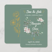 Sagegroene bloemensave the date bewerkbaar save the date (Voorkant / Achterkant)