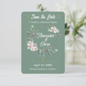 Sagegroene bloemensave the date bewerkbaar save the date (Staand voorkant)