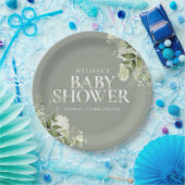 Sagegroene bloemige geslachtsneutrale babyshower papieren bordje (Feest)