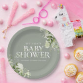 Sagegroene bloemige geslachtsneutrale babyshower papieren bordje (Feest)