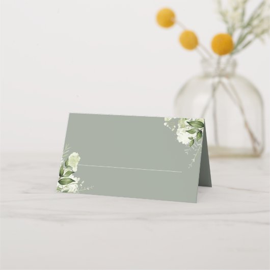 Sagegroene bloemige groene Huwelijkskaart opgevouw Plaatskaartje (Voorkant)