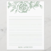 Sagegroene bloemige receptenpagina voor bruidsdouc (Achterkant)