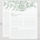 Sagegroene bloemige receptenpagina voor bruidsdouc (Voorkant / Achterkant)