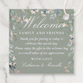 Sagegroene bloemige trouwcadeautas bedankjes labels (Achterkant)