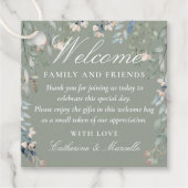 Sagegroene bloemige trouwcadeautas bedankjes labels (Voorkant)