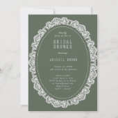 Sagegroene bloemrijke vintage kant bruiloftsshower kaart (Voorkant)