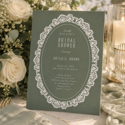 Sagegroene bloemrijke vintage kant bruiloftsshower kaart