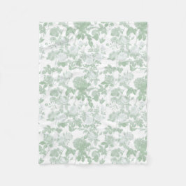 Sagegroene bloemrozen Franse Chinoiserie-patroon Fleece Deken