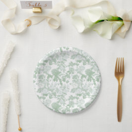Sagegroene bloemrozen Franse Chinoiserie-patroon Papieren Bordje