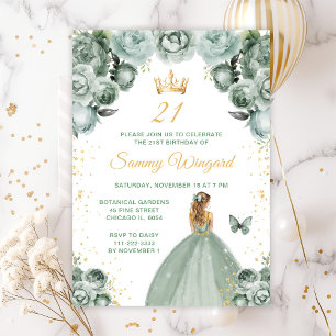 Sagegroene Blonde Haren Prinses Verjaardagsfeest Kaart