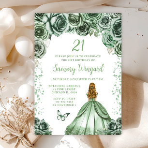 Sagegroene Blonde Haren Prinses Verjaardagsfeestje Kaart