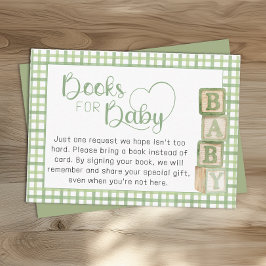 Sagegroene boeken voor babykaart baby shower-inste informatiekaartje