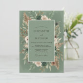 Sagegroene Boho Bloem Bruiloft Kaart (Staand voorkant)