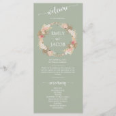 Sagegroene Boho Bloemenkrans Trouw Platte Programm Programmakaart (Voorkant)